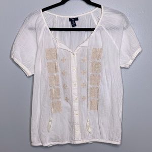 Gap - White Sheer Button Down Boho Tee